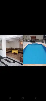 a collage of three pictures of a swimming pool at Villa avec piscine-Meknès in Oulad Akkou