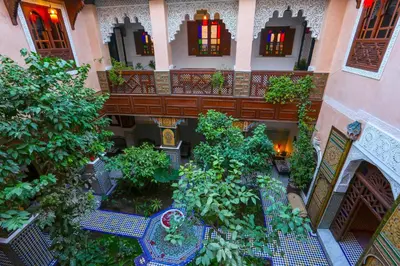 an overhead view of a garden in a building at Riad Toyour- Riad of birds in Fès