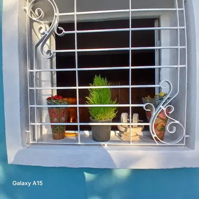 a window with potted plants on a window sill at Maison d'Azur in Imouzzer Kandar