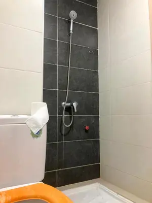 a bathroom with a shower with a toilet at Chill unique apartment in Ifrane in Ifrane