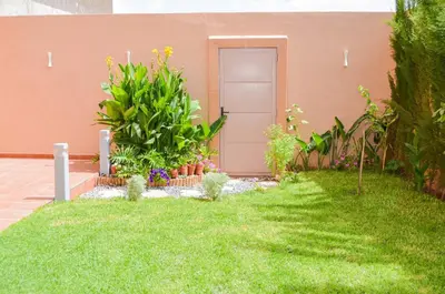 a garden with plants and a door in a house at Perfect Stop in Midelt in Midelt