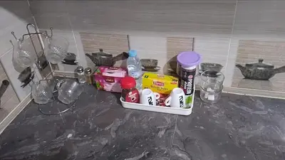 a counter top with a bunch of items on it at Reda Ghazalie in Meknès