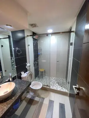 a bathroom with a shower and a toilet and a sink at Aicha alaoui ismaili in Fès