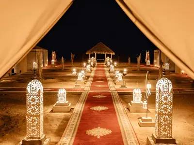 a group of lights in a tent at night at Merzouga Soul Camp in Merzouga