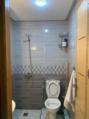a bathroom with a shower with a toilet and a sink at prestige appartment in Fès