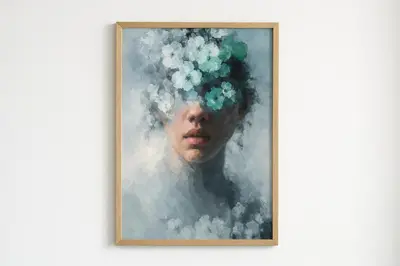 a painting of a woman with clouds on her head at Nakal in Fès