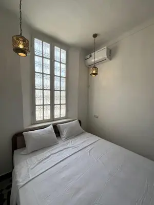 a bedroom with a large white bed with two pillows at Dar Latifa in Fès
