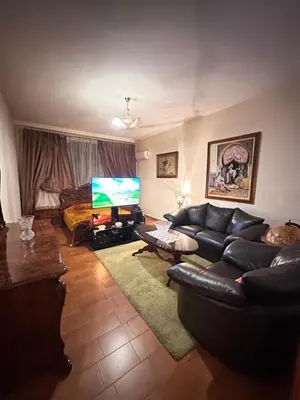 a living room with a couch and a flat screen tv at Apparemment fes la momie in Fès