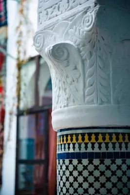 a blue and white vase with a design on it at dar annee in Fès