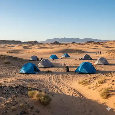a group of tents in the desert at Casa de las Estrellas in Mhamid