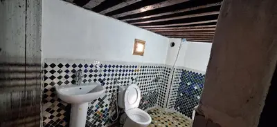 a bathroom with a toilet and a sink at dar ben issa in Fès