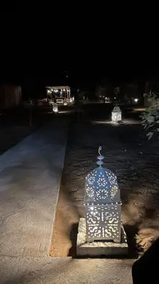 a bird cage sitting in the middle of a road at night at Desert luxury in Merzouga