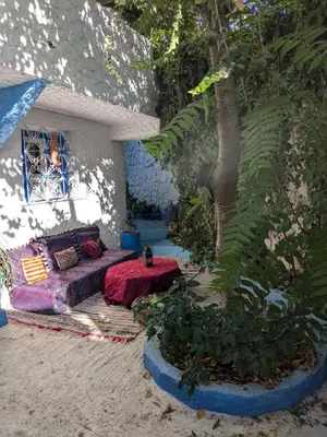 a room with a bed and a tree at Gite montana in Aïn Leuh