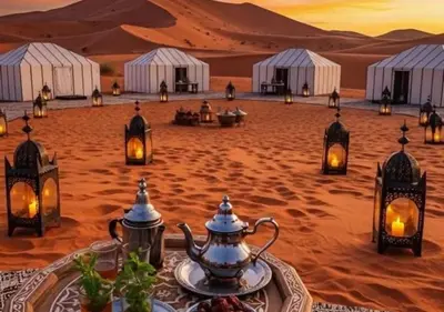 a desert wedding in the desert with tents at Slik Sand Oasis Camp in Merzouga