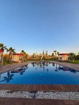 a large pool of blue water in a park at Dar Muskana