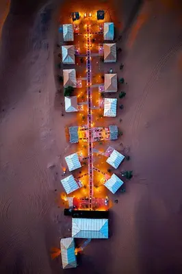 an aerial view of a boat in the water at sahara bliss camp in Merzouga
