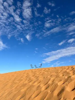a desert with three trees on top of it at Desert Live Luxury Camp in Merzouga