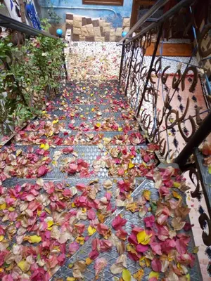 a pile of leaves on the ground in a room at Maison d'hotes Ait Bou Izryane in Timoulilt