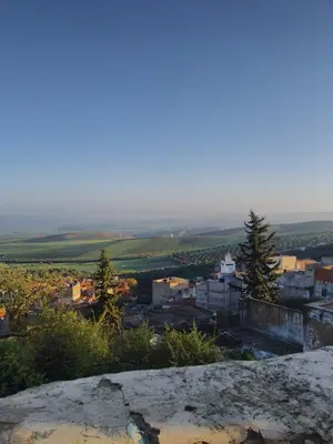 a view of a small town from a hill at Chez Noureddine L 'GARAH in Kermets