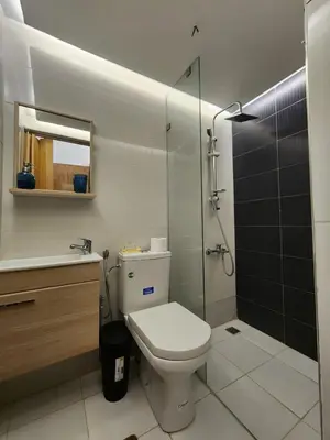 a bathroom with a toilet and a shower at Villa Luxe Fès avec Piscine & Spa, proche aéroport, Private Hammam in Fès