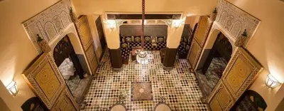 an overhead view of a room with a tile floor at Riad Panoramik in Fès
