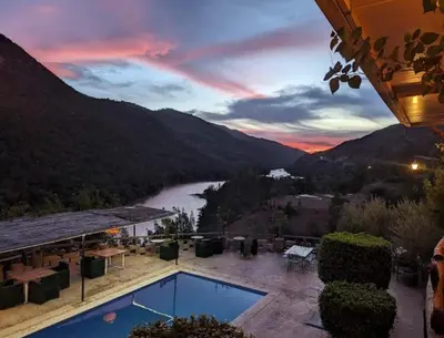 a view of a river at sunset from a house at test in Merzouga