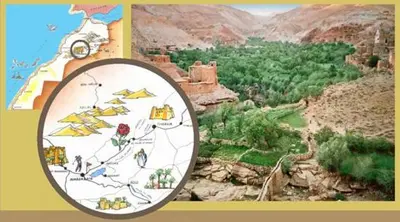 a round mirror with a picture of a painting at KASBAH DES MONTAGNS maisons d'hôtes la vallée des roses in Bou Tharar