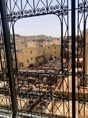 a view of a city through an iron gate at Dar KAYED in Fès