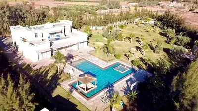 an aerial view of a house with a swimming pool at Luxury Villa with Private XXL Pool in Azib Oulad Lâdem