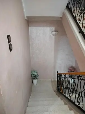 a staircase with a railing and a plant on the wall at Nise Apartment in Oulad Akkou