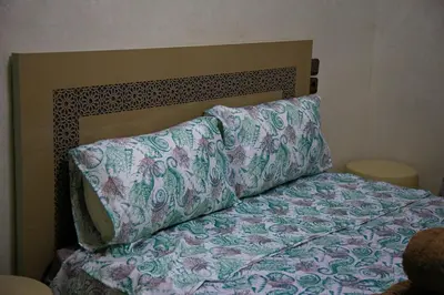 a bed with two pillows on top of it at Nise Apartment in Oulad Akkou