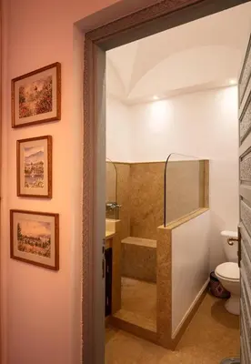 a bathroom with a shower and a toilet and a tub at Riad Tiklit in Oulad Akkou