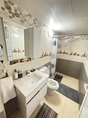 a bathroom with a sink and a toilet and a shower at modern family stay in Meknès
