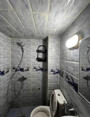 a bathroom with a toilet and a shower at merzouga apartment in Merzouga