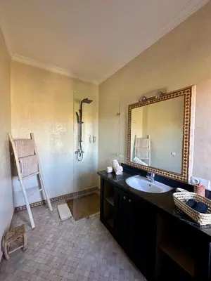 a bathroom with a sink and a mirror at Villa Atika - Maison d'Hôtes & SPA in El Bougaria