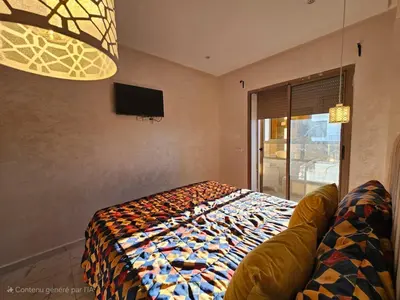 a bedroom with a bed and a tv on the wall at CONFORT HOMe in Oulad Akkou