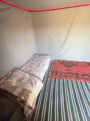 a small bed in a tent with a mattress at Bivouac Porte du Désert in Mhamid