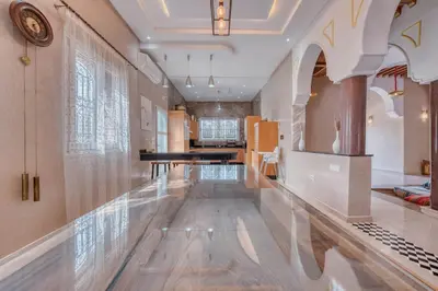 a large hallway with a dance floor in a house at Villa Memories 5bedrooms Space, laughter, relaxation in Marrakesh in Douar bel Rhanodour