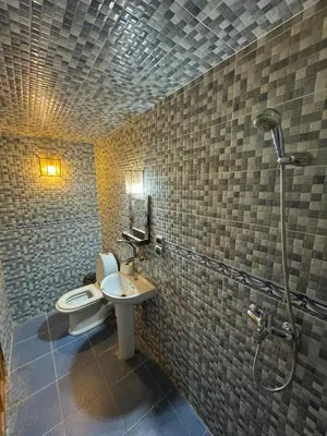 a bathroom with a shower and a toilet and a sink at luxury desert house merzouga 3BR 2 terraces in Merzouga