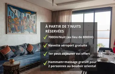 a poster of a living room with a couch at Appartement de luxe avec piscine - Agadir Bay in Oulad Akkou