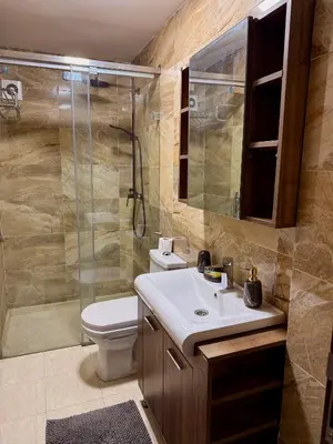 a bathroom with a toilet and a sink and a shower at Oasis Suite in Fès