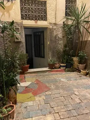a courtyard with potted plants in front of a door at Dar charfa in Fès