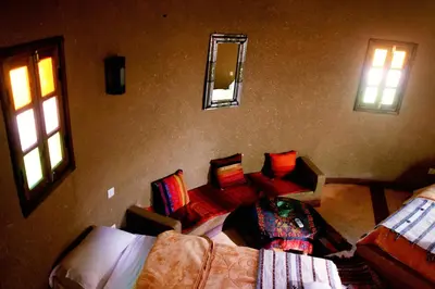 an aerial view of a living room with a couch at Skoura Lodge in Skoura