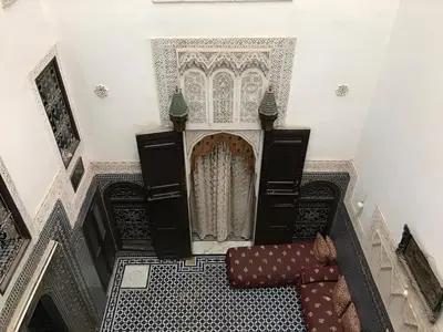 an overhead view of a room with a door at Dar El Arfaoui in Fès