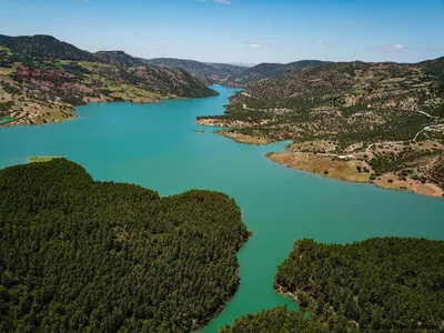 an aerial view of a river in a valley at Relais De Tahla in Ain Boumahdi