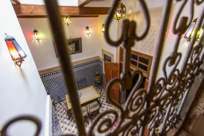 an overhead view of a staircase with a stair railing at Dar Bhija in Fès