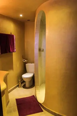 a bathroom with a shower with a toilet in it at Dar Amoudou in Ouarzazate