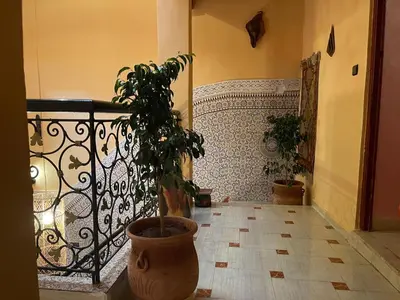 a room with a plant in a pot next to a fence at la Kasbah salam in Fès