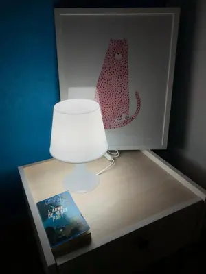 a table with a lamp and a book on it at Teacook Marrakech in Ouled el guerne