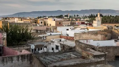 an aerial view of a city with buildings at Riad Hiba in Meknès